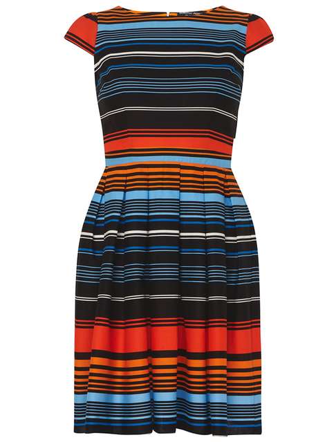 Orange And Black Stripe Cotton Fit And Flare Dress